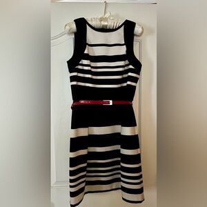 WHBM Elegant Black and White Striped Dress